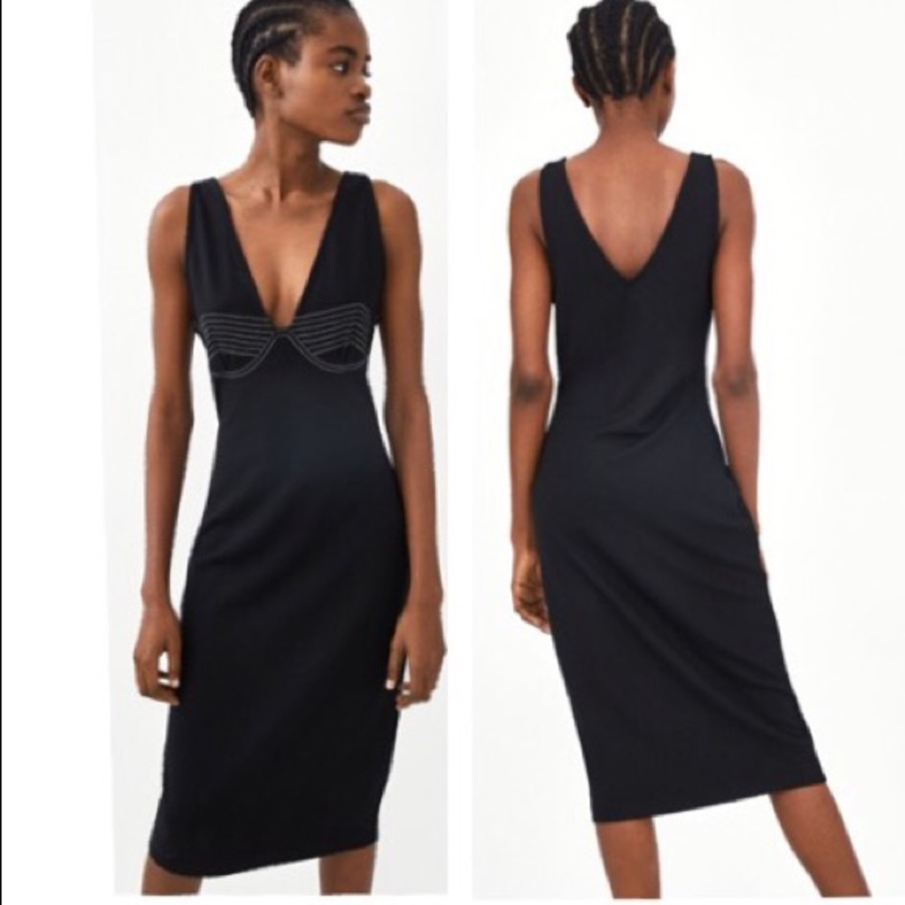 Zara Contrast Stitching Midi Dress